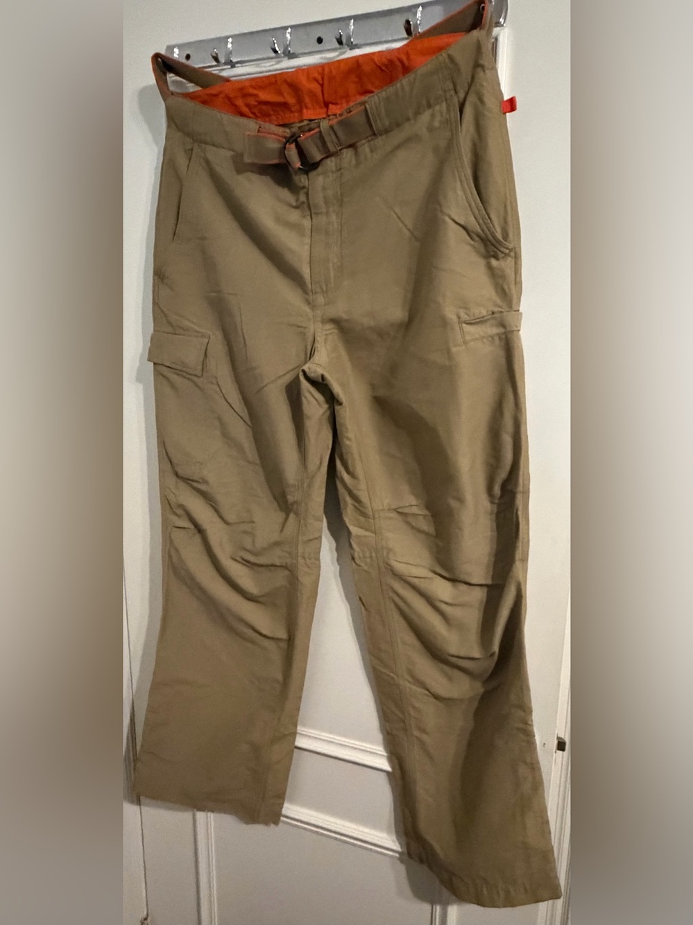 Guess Men's Cargo Pants in Khaki with Orange Waist Lining